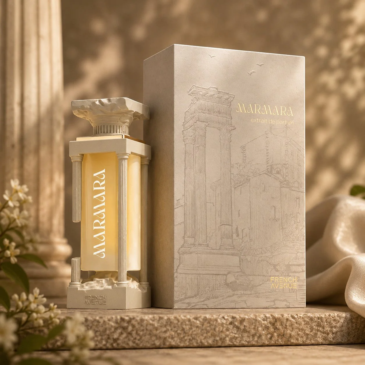 soghaat-marmara-extrait-de-parfum-bottle-and-box FRENCH AVENUE MARMARA EXTRAIT DE PARFUM 100 ML FOR UNISEX - Box view